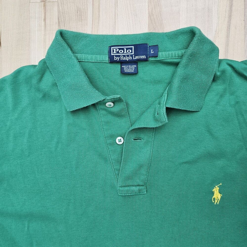 VINTAGE 90s Polo Ralph Lauren Shirt Mens L Large Short Sleeve Cotton Green